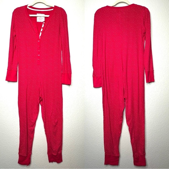 Xhilaration Other - Xhilaration Red One Piece Holiday Onesie Polka Dot Pajama Size Small Christmas